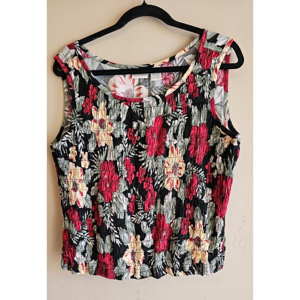 Vintage Erika Top Womens XL Black Floral Smocked Shirt Boxy Y2K Boho Cottagecore